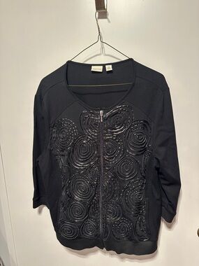 Black Embellished Zip-Front 1/4 Sleeve Women's Blazer Jacket Sz 3 B1